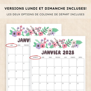 calendrier 2028 à imprimer