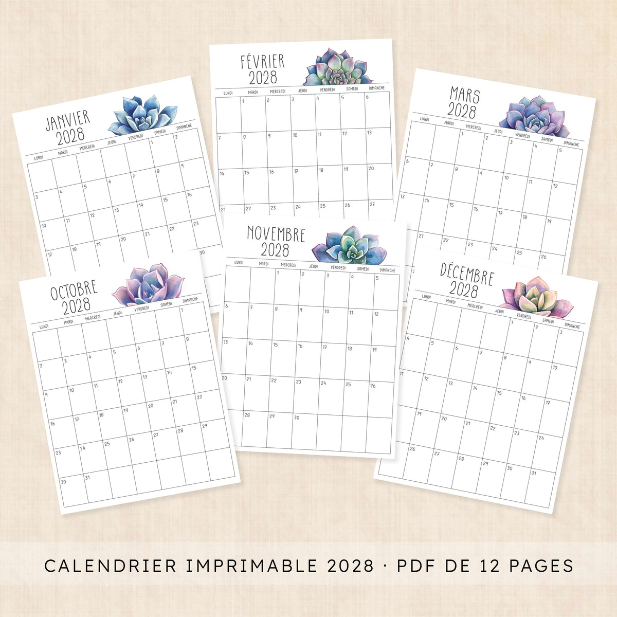 calendrier 2028 à imprimer