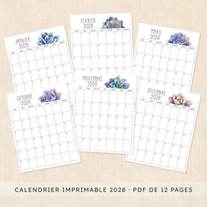 calendrier 2028 à imprimer