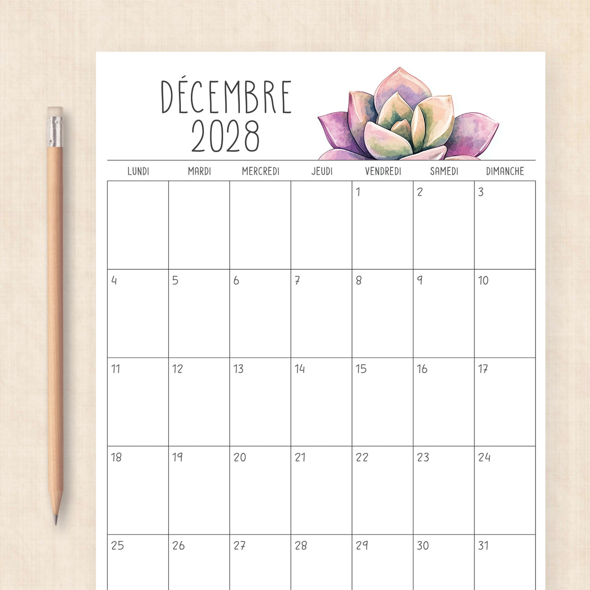 calendrier 2028 à imprimer