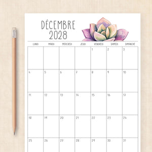 calendrier 2028 à imprimer
