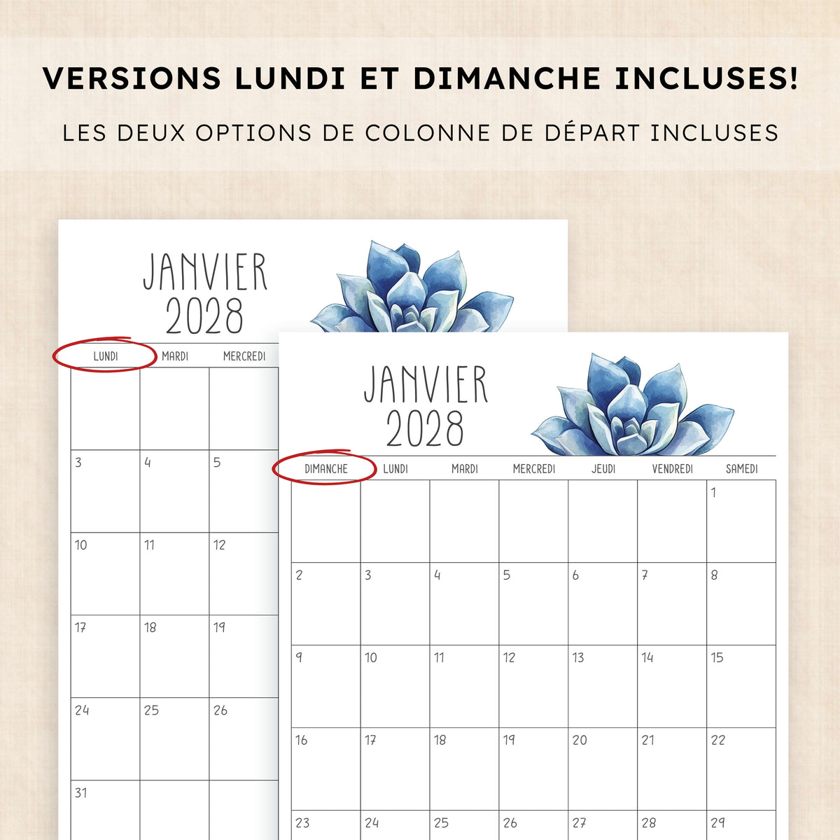 calendrier 2028 à imprimer