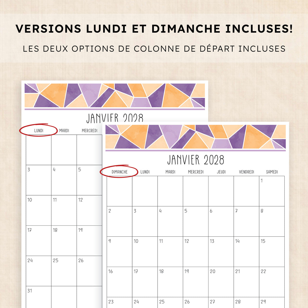 calendrier 2028 à imprimer