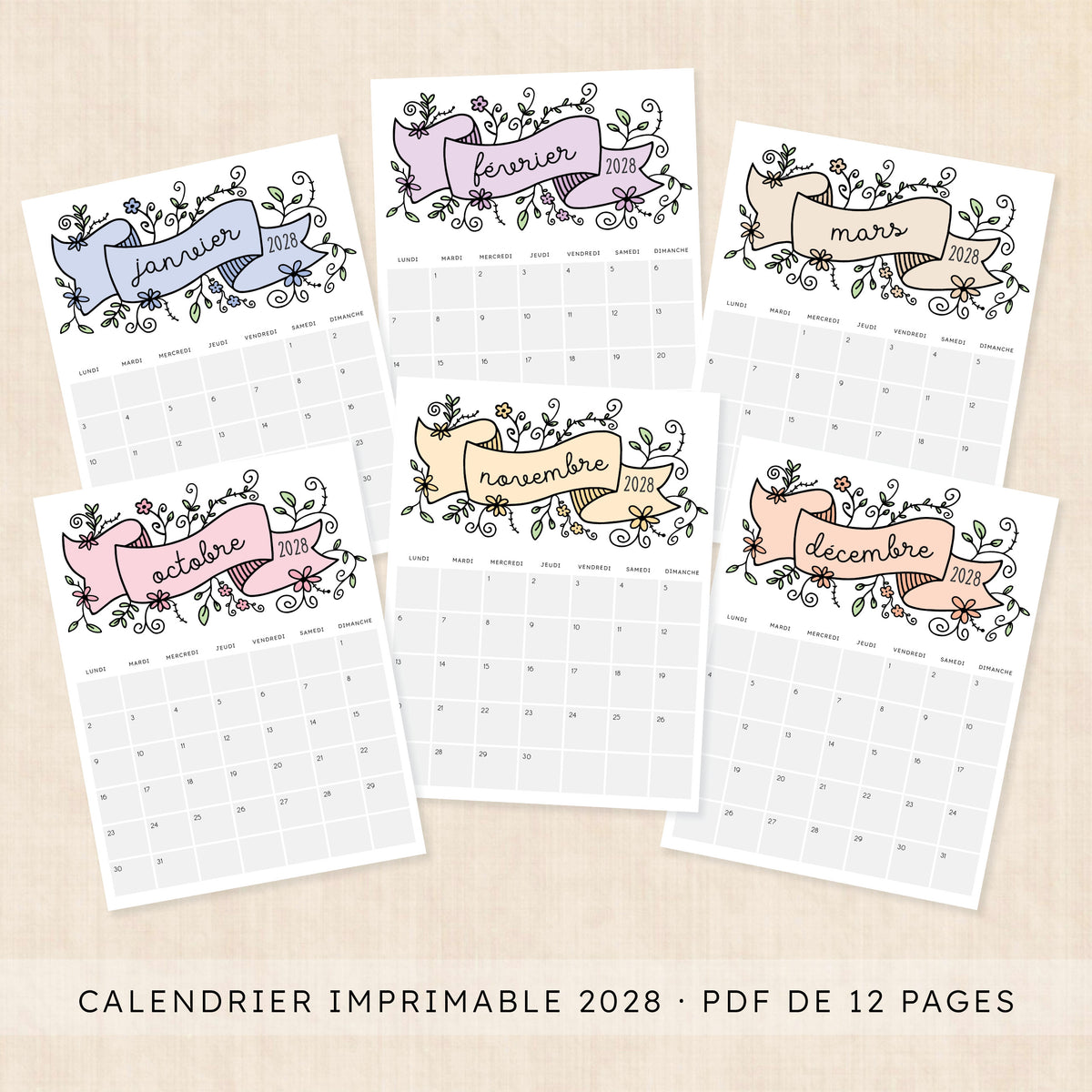 calendrier 2028 à imprimer