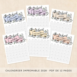 calendrier 2028 à imprimer