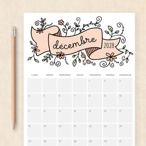 calendrier 2028 à imprimer