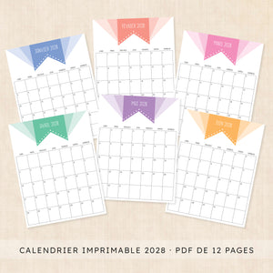 calendrier 2028 à imprimer