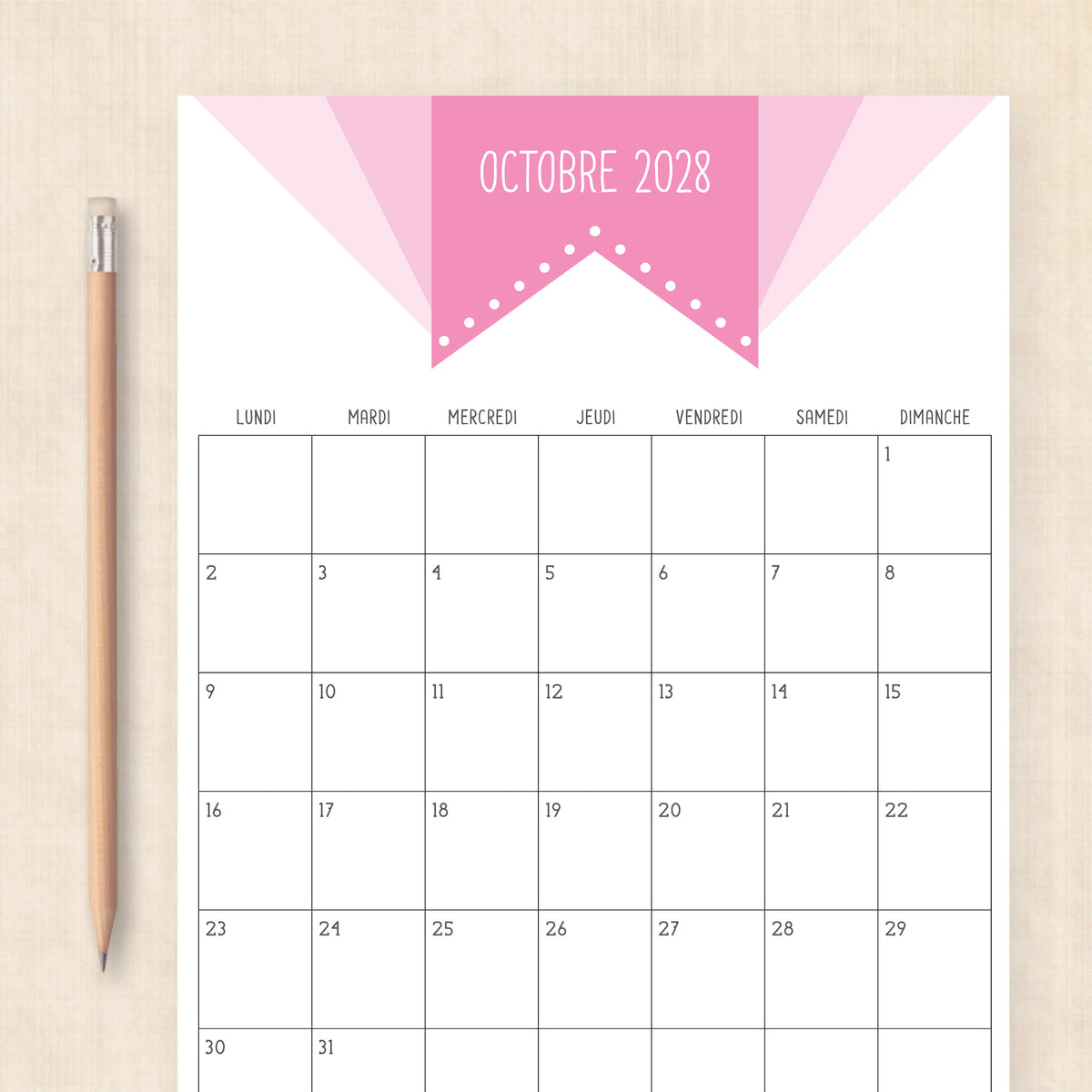 calendrier 2028 à imprimer