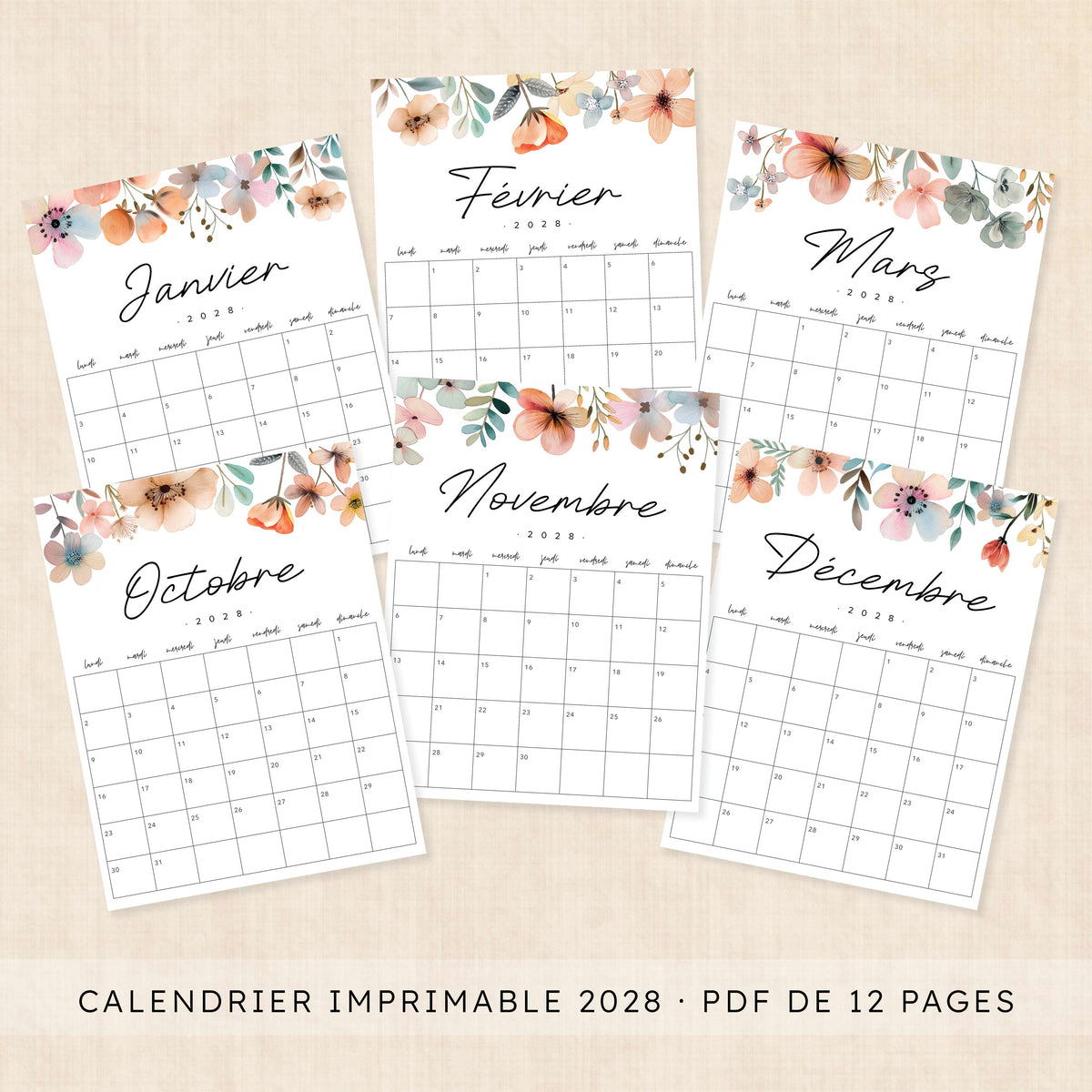 calendrier 2028 à imprimer
