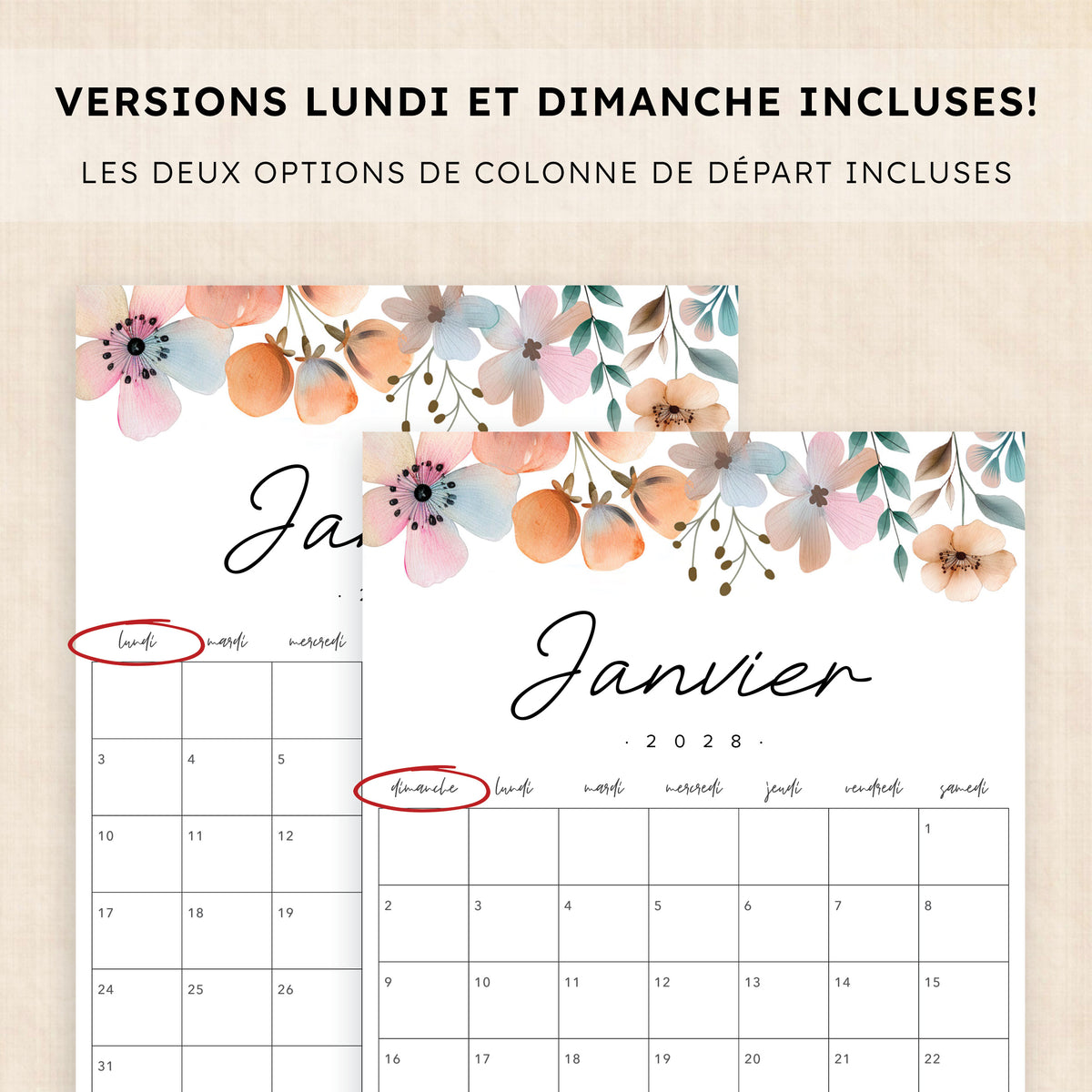 calendrier 2028 à imprimer