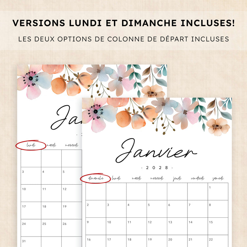 calendrier 2028 à imprimer