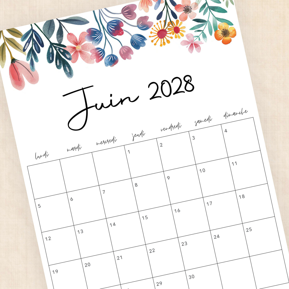 calendrier 2028 à imprimer
