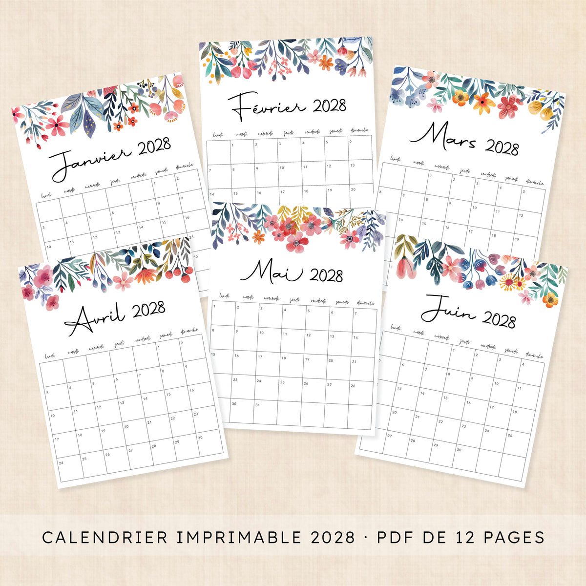 calendrier 2028 à imprimer