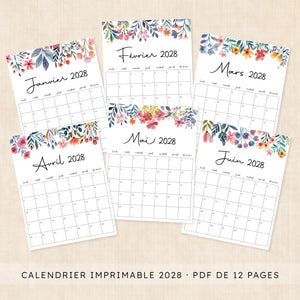 calendrier 2028 à imprimer