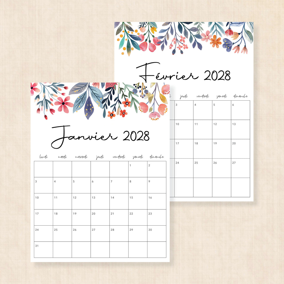 calendrier 2028 à imprimer