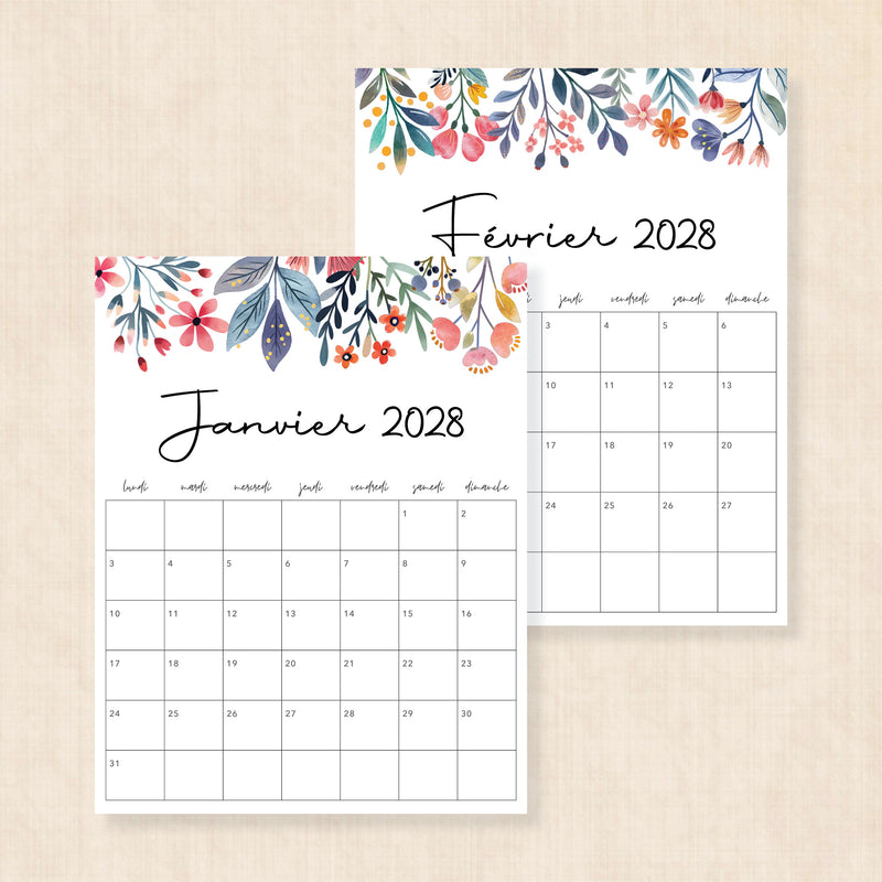 calendrier 2028 à imprimer