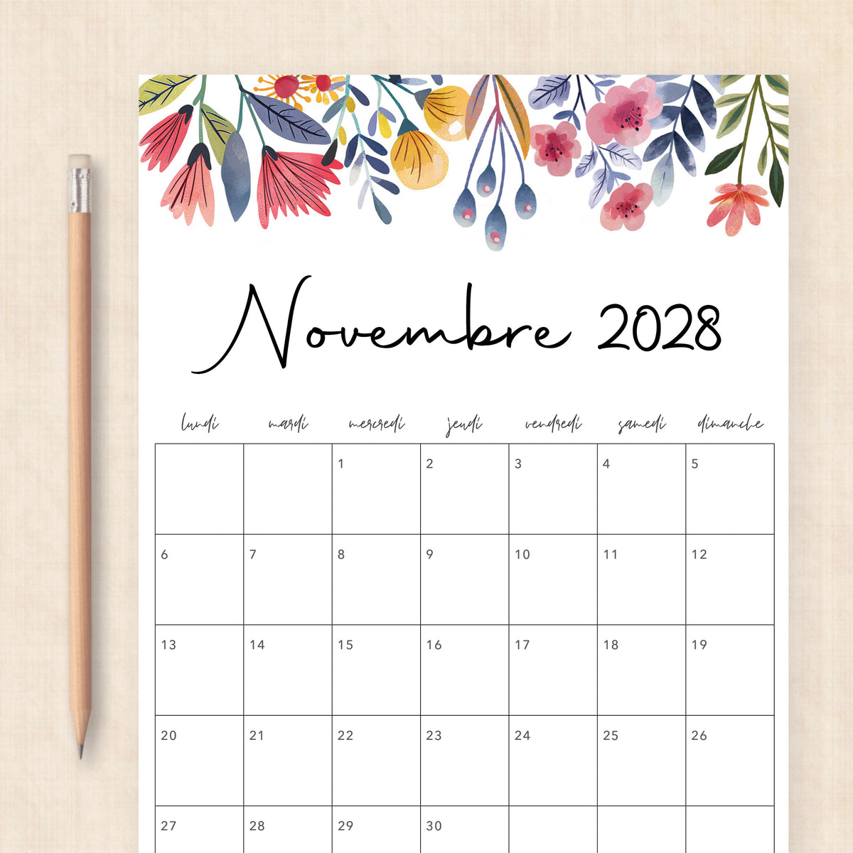 calendrier 2028 à imprimer