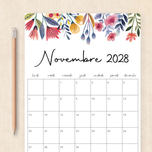 calendrier 2028 à imprimer