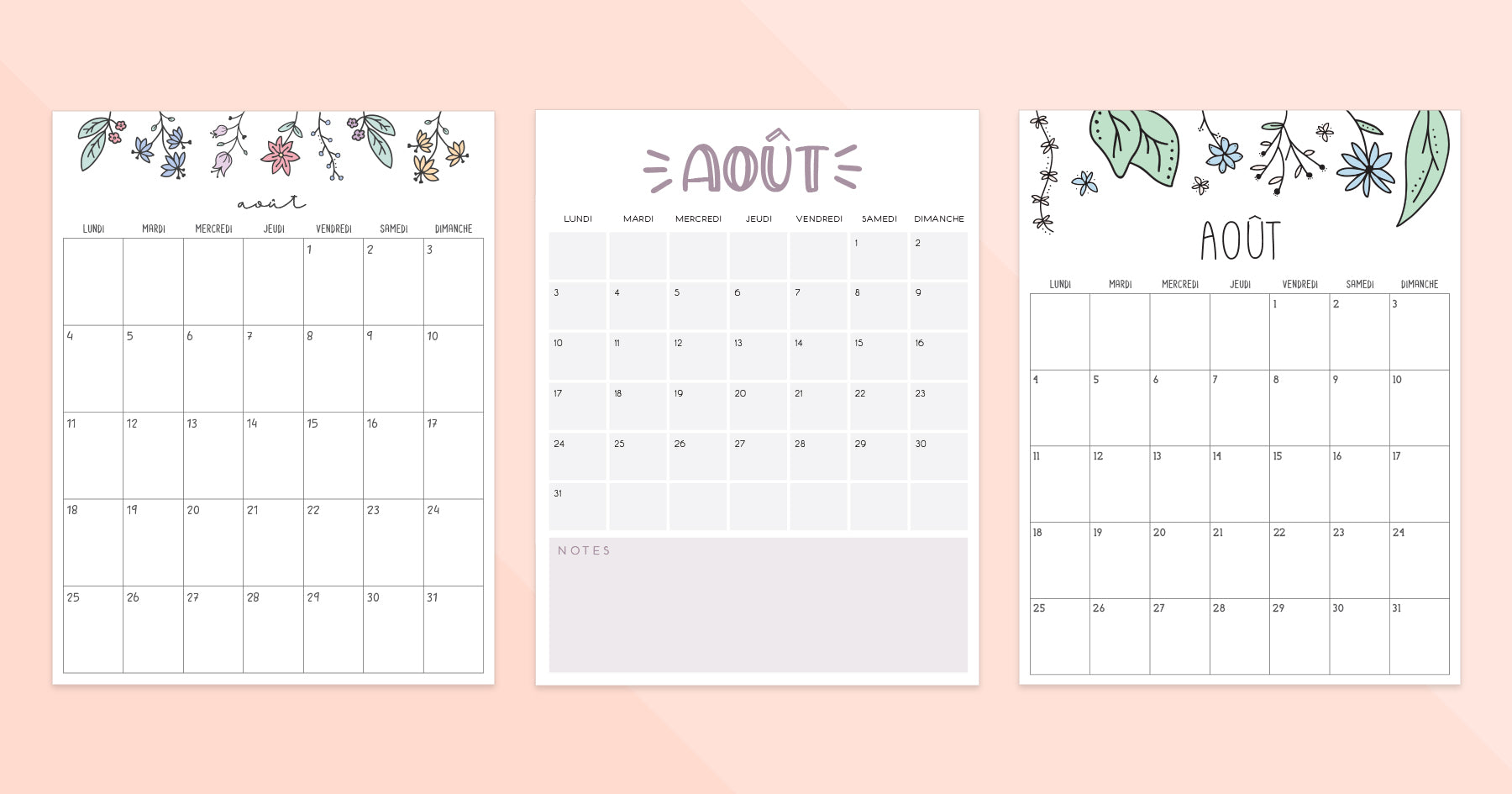 calendrier août à imprimer