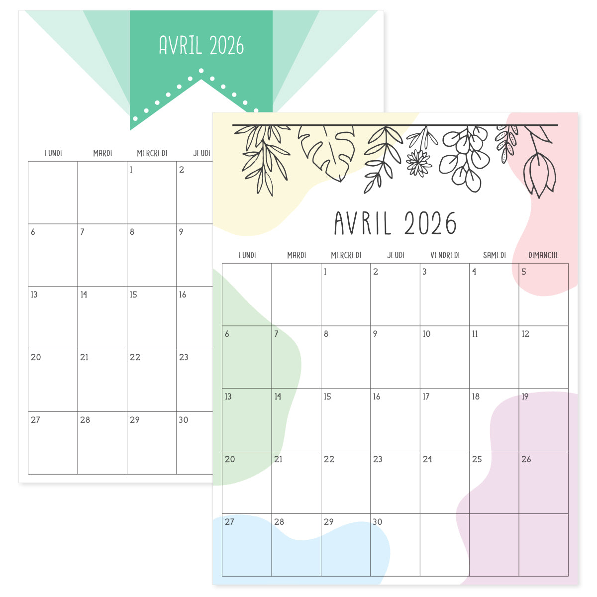calendrier avril 2026