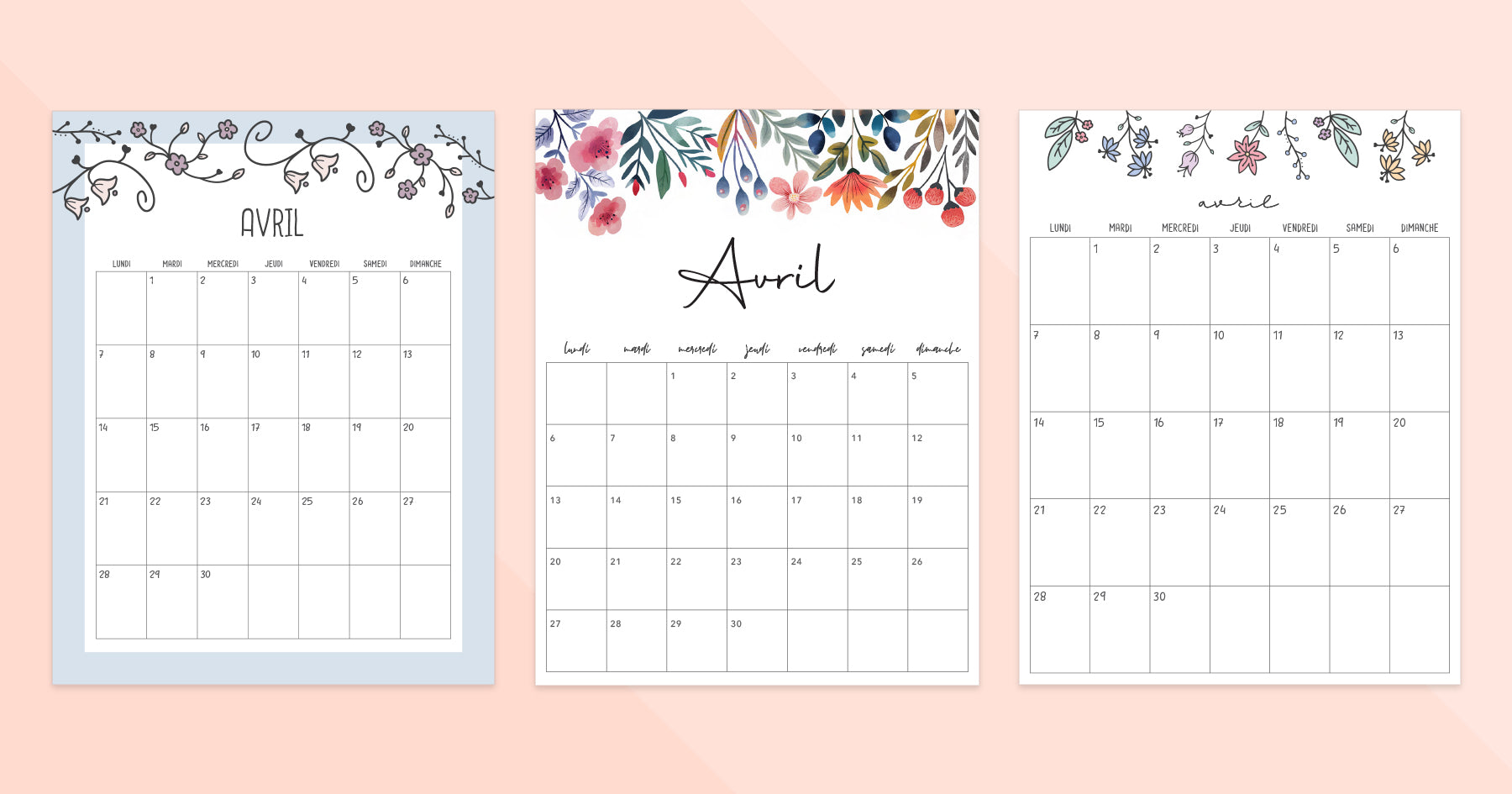 calendrier avril à imprimer