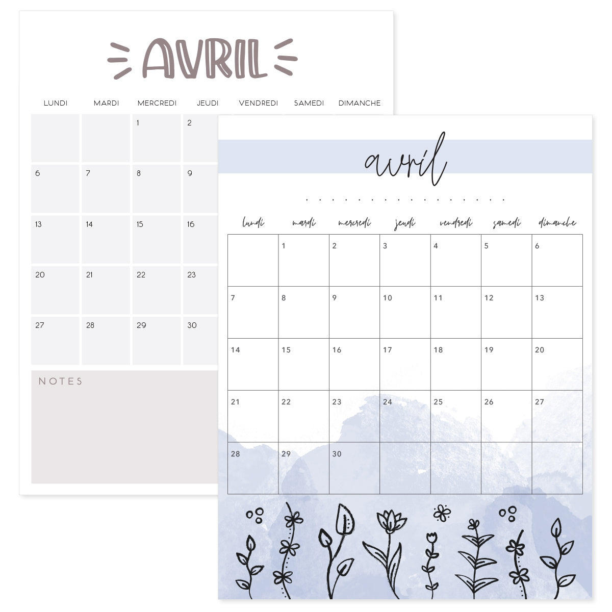 calendrier avril