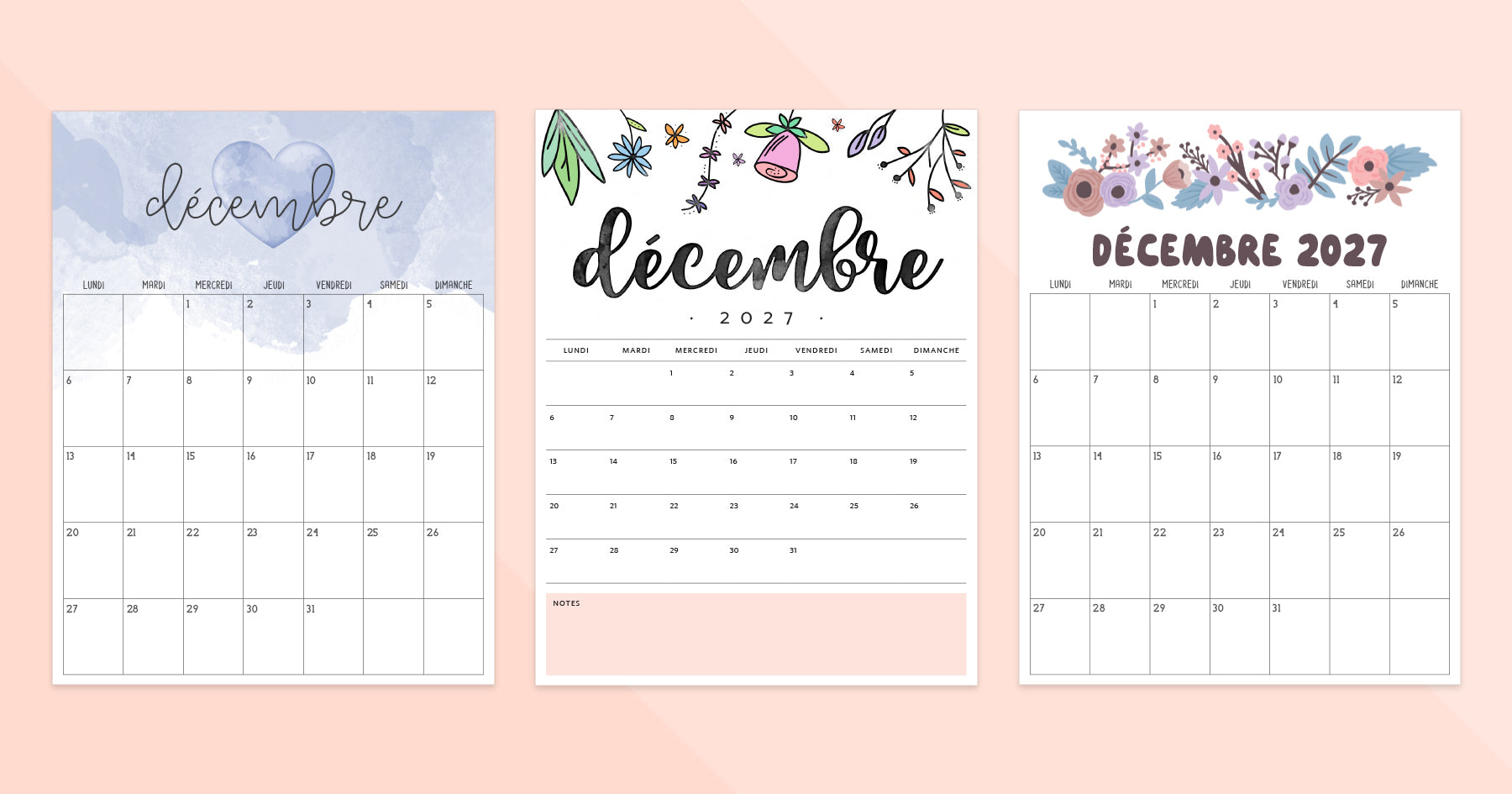 calendrier décembre 2027 à imprimer