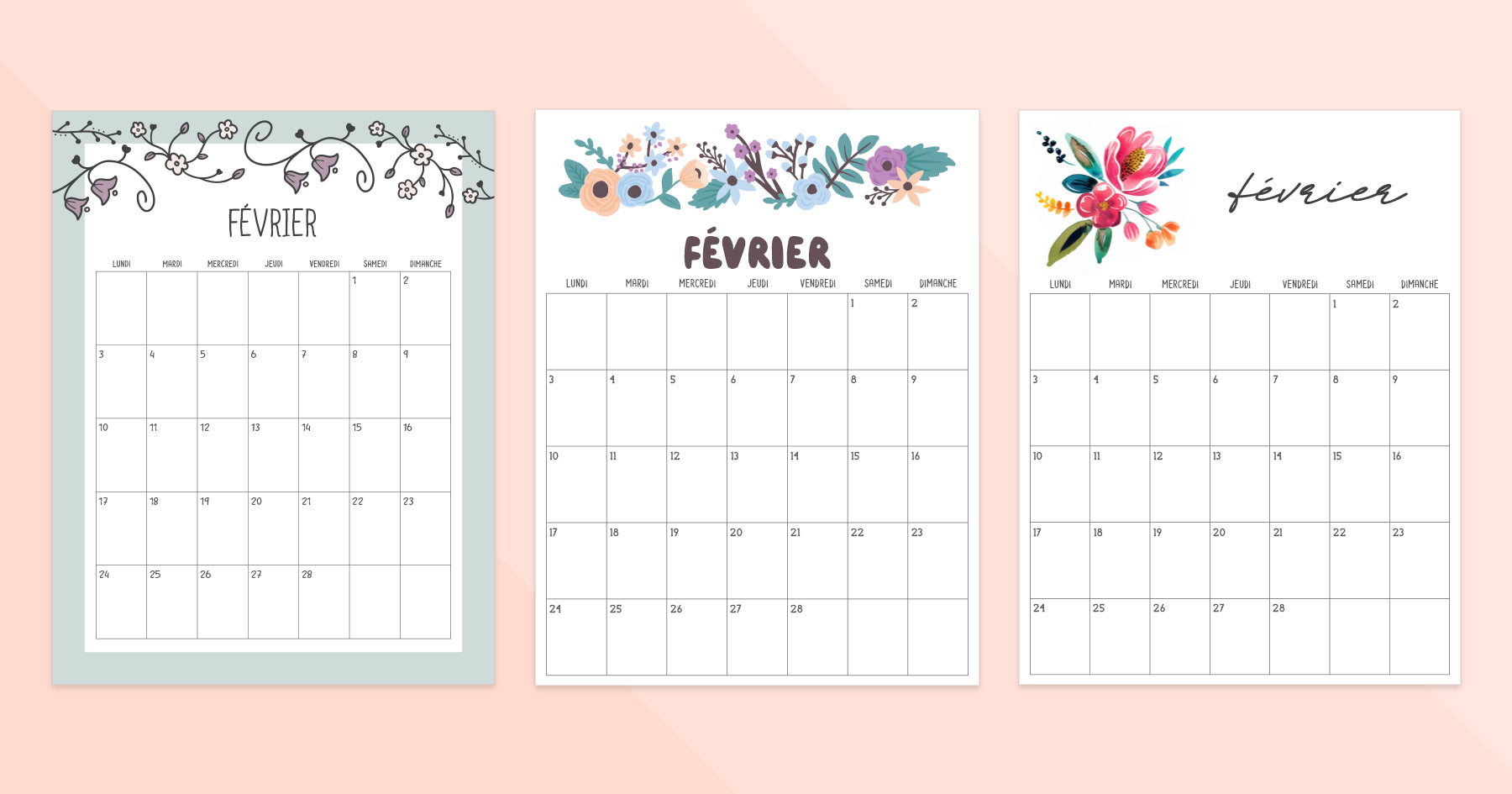 calendrier février à imprimer