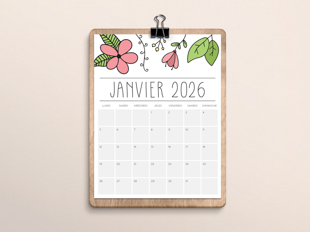calendrier janvier 2026