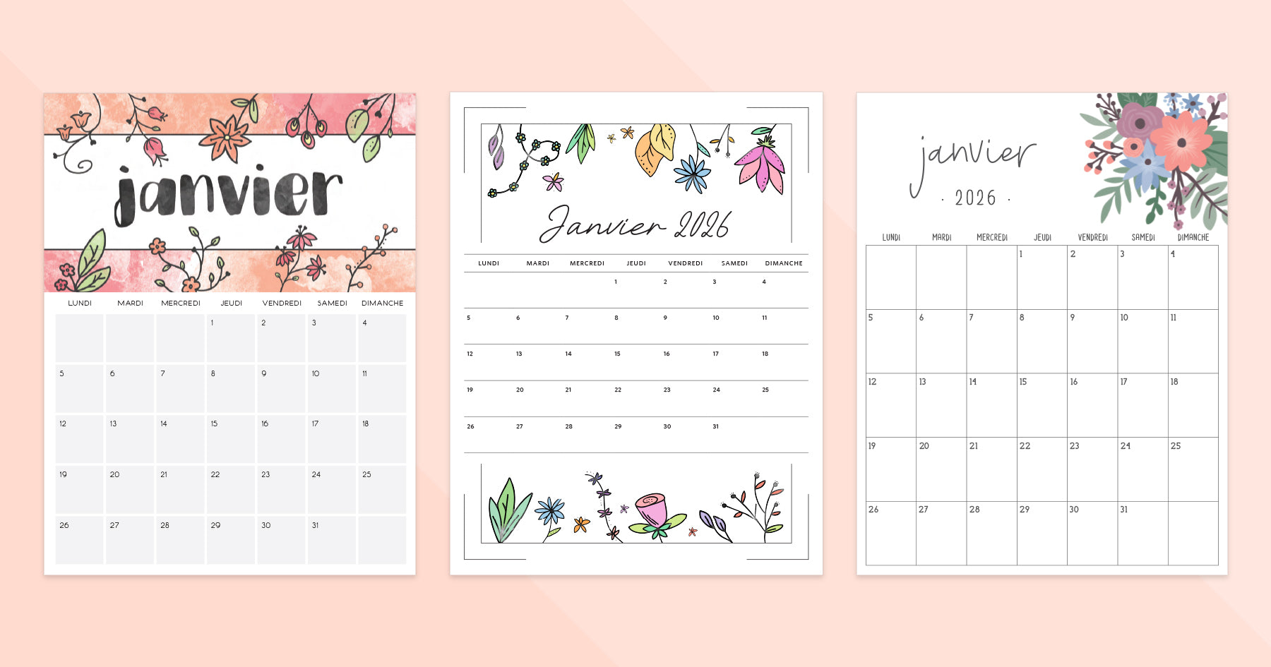 calendrier janvier 2026 à imprimer