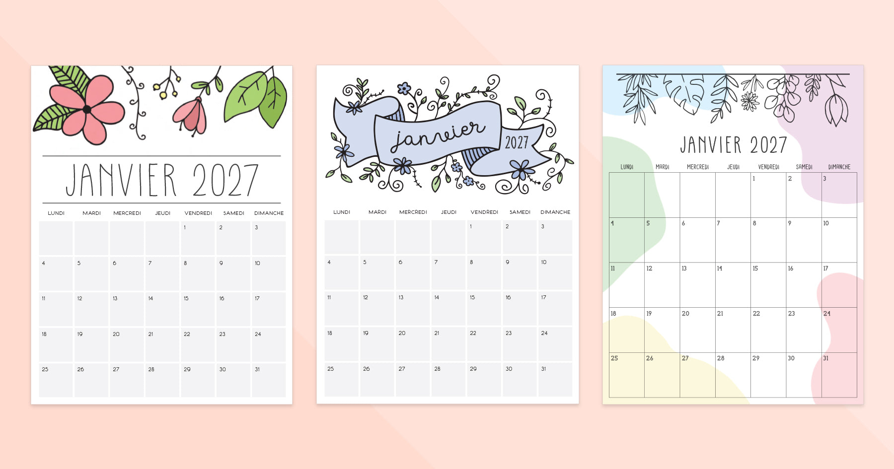 calendrier janvier 2027 à imprimer