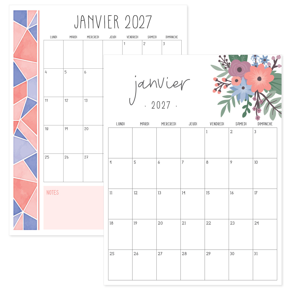 calendrier janvier 2027