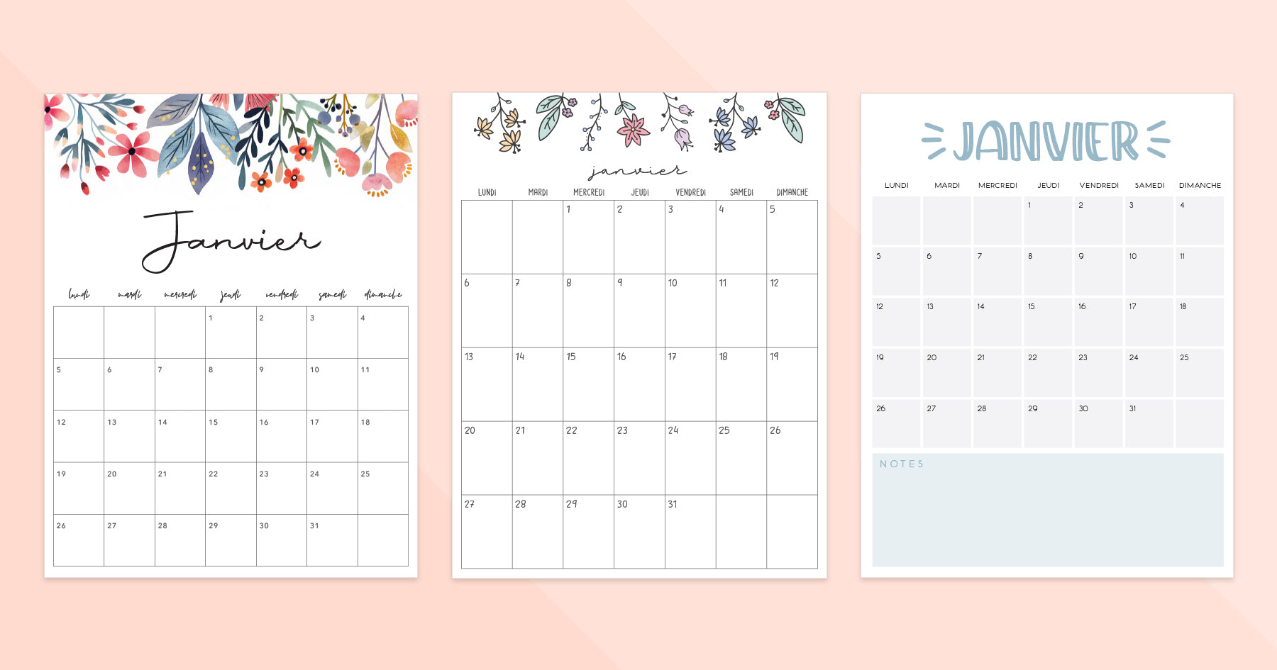 calendrier janvier à imprimer