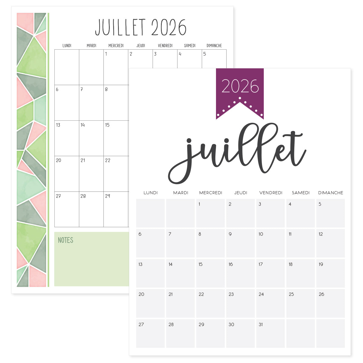 calendrier juillet 2026