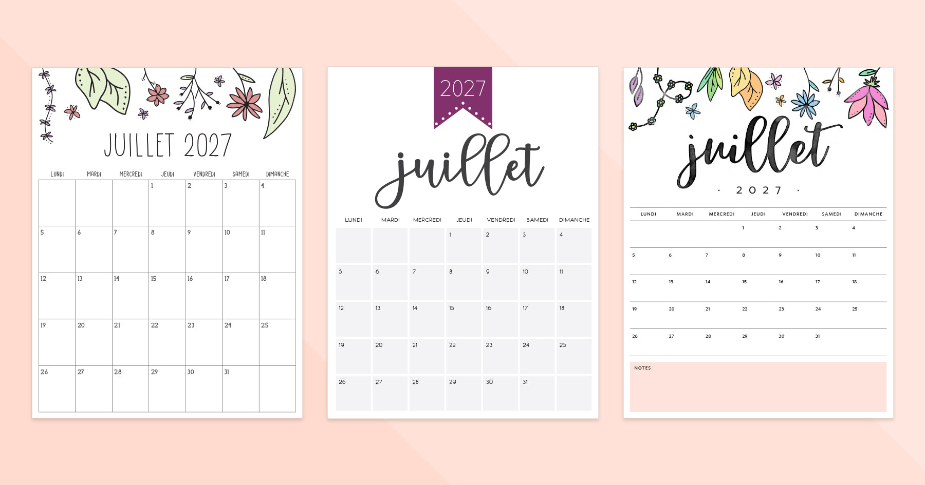 calendrier juillet 2027 à imprimer
