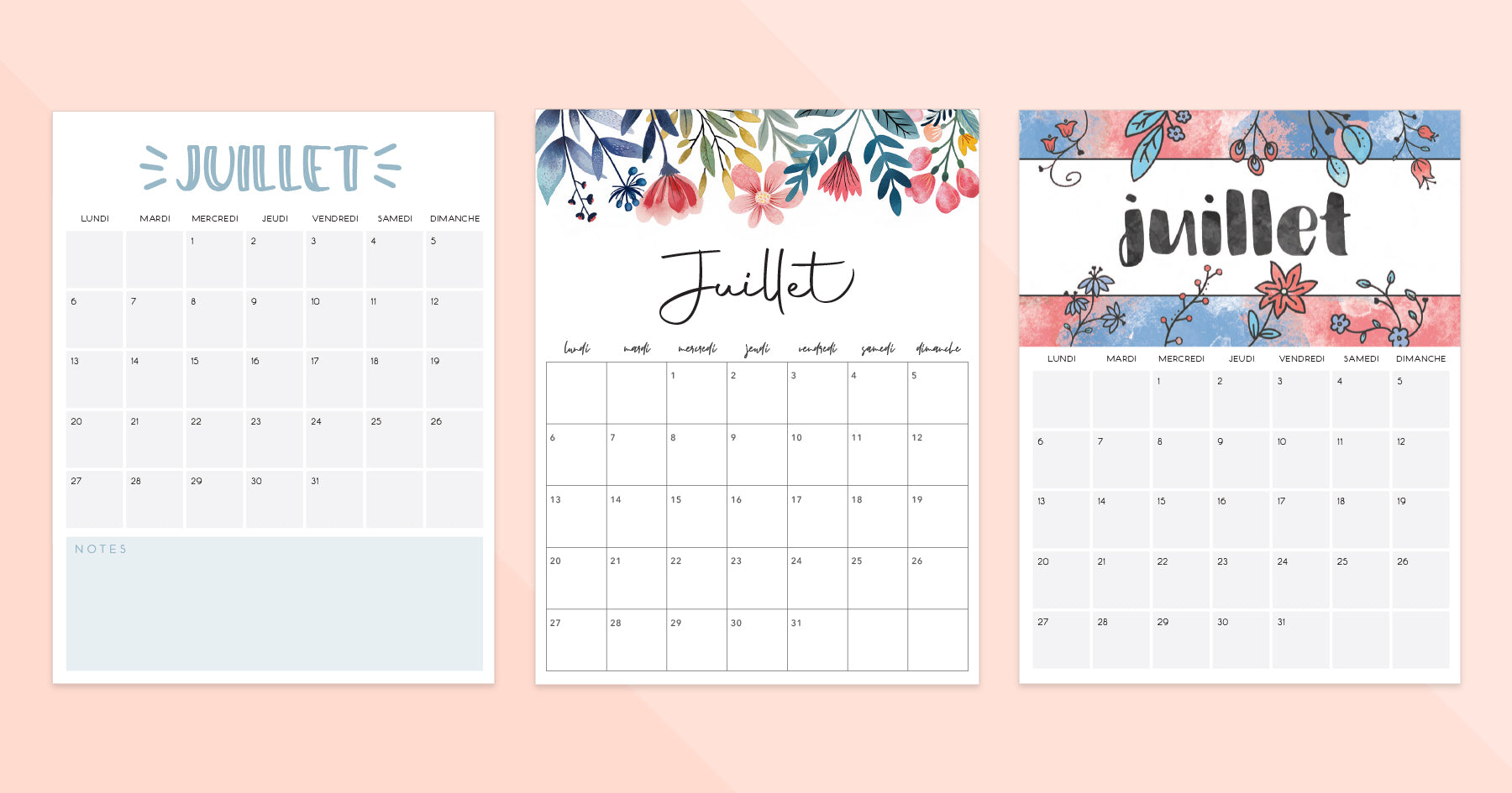 calendrier juillet à imprimer