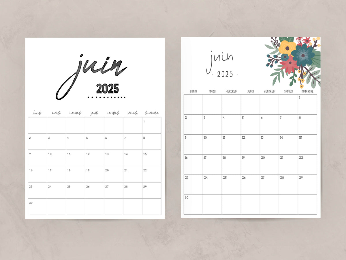 calendrier juin 2025 à imprimer