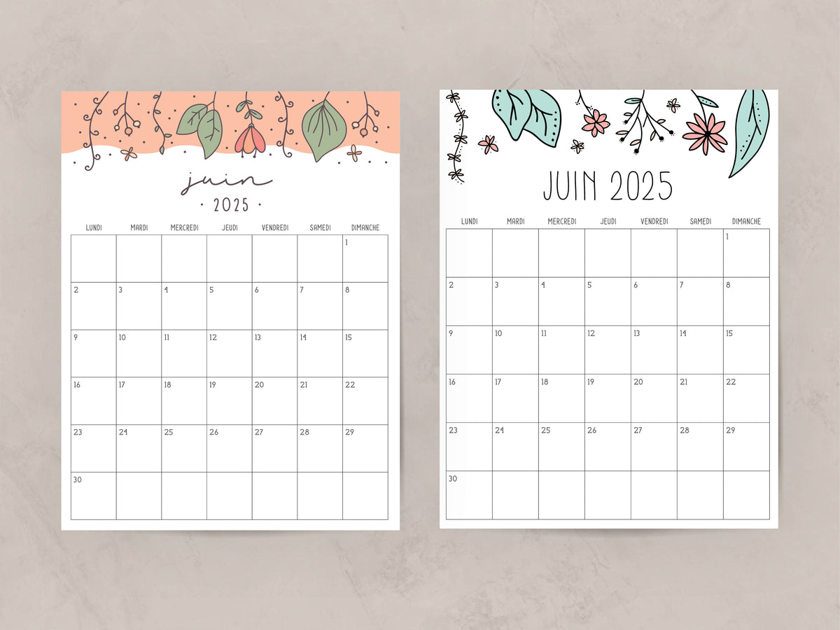 calendrier juin 2025 à imprimer