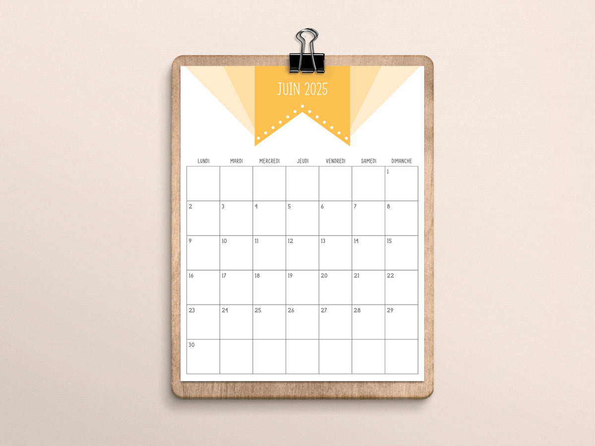 calendrier juin 2025 à imprimer