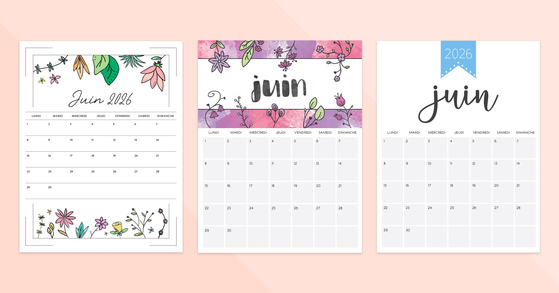 calendrier juin 2026 à imprimer