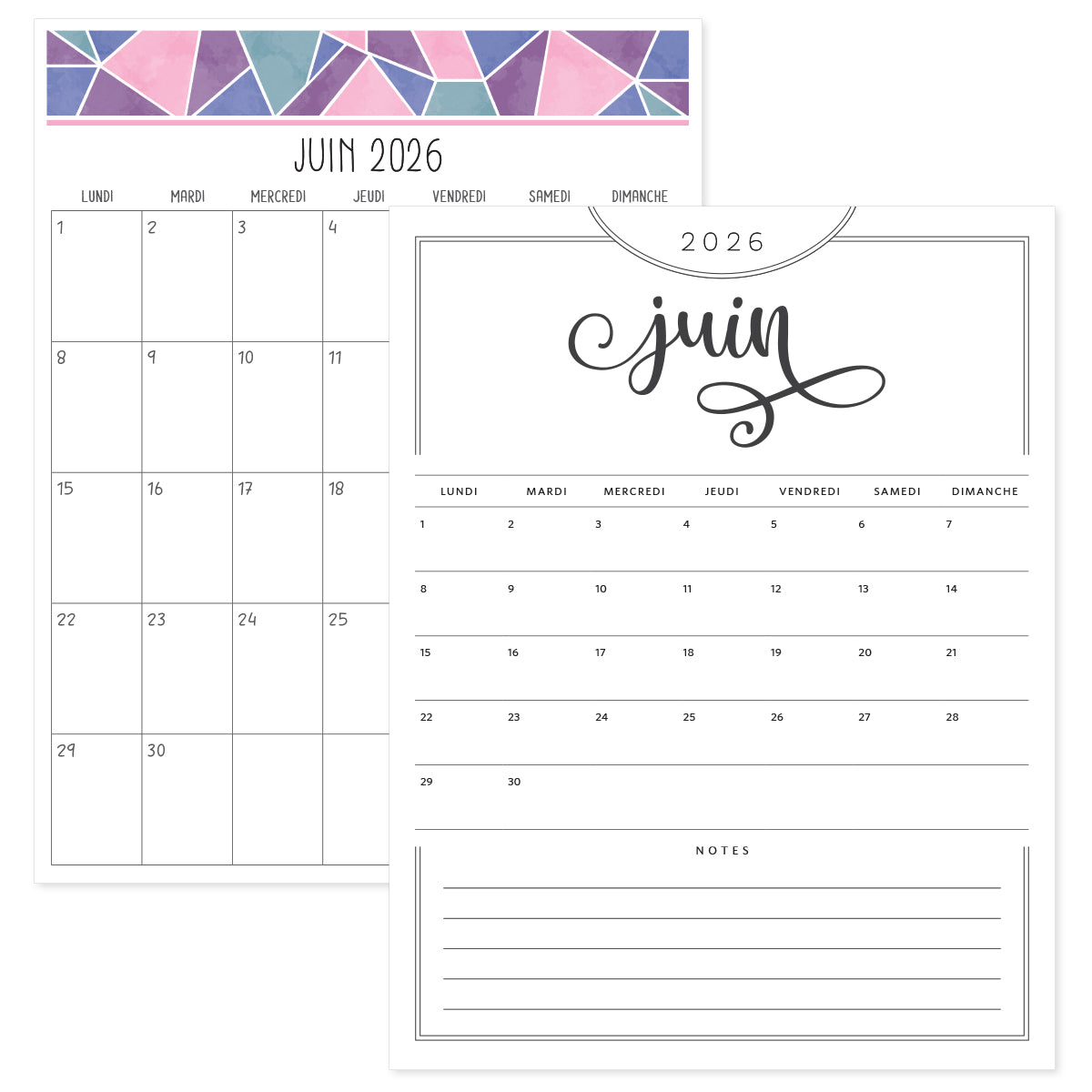 calendrier juin 2026