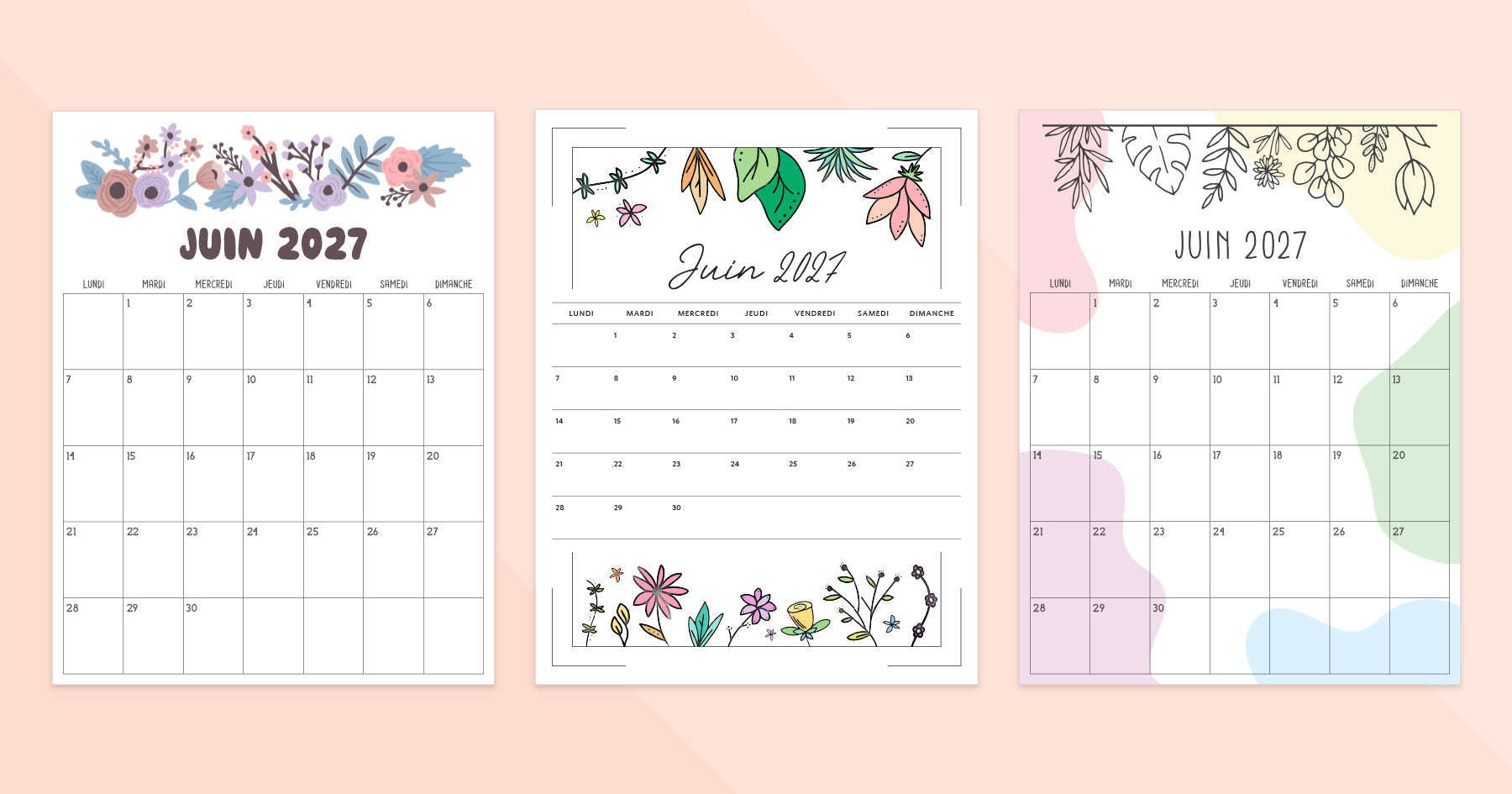 calendrier juin 2027 à imprimer