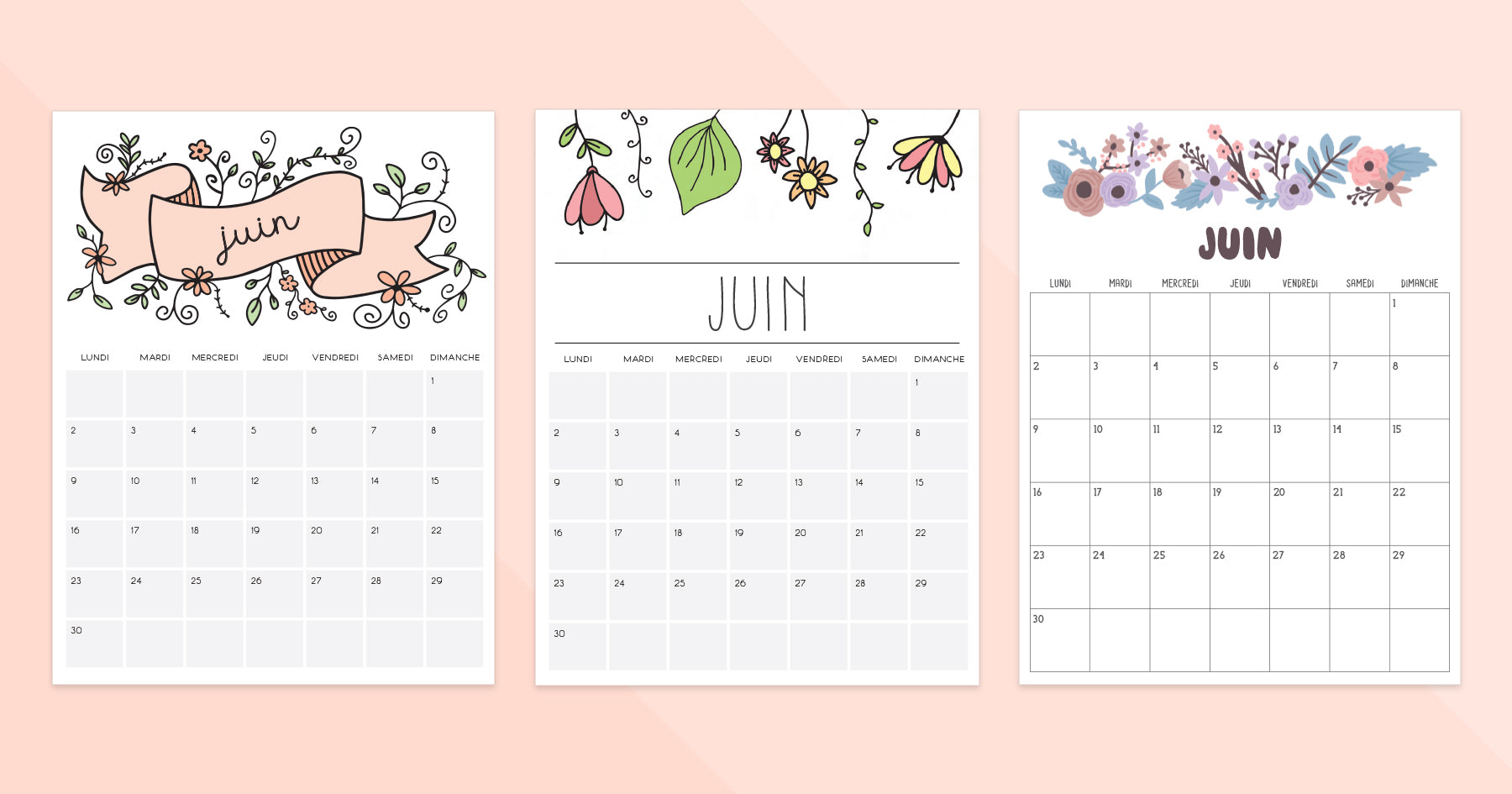 calendrier juin à imprimer