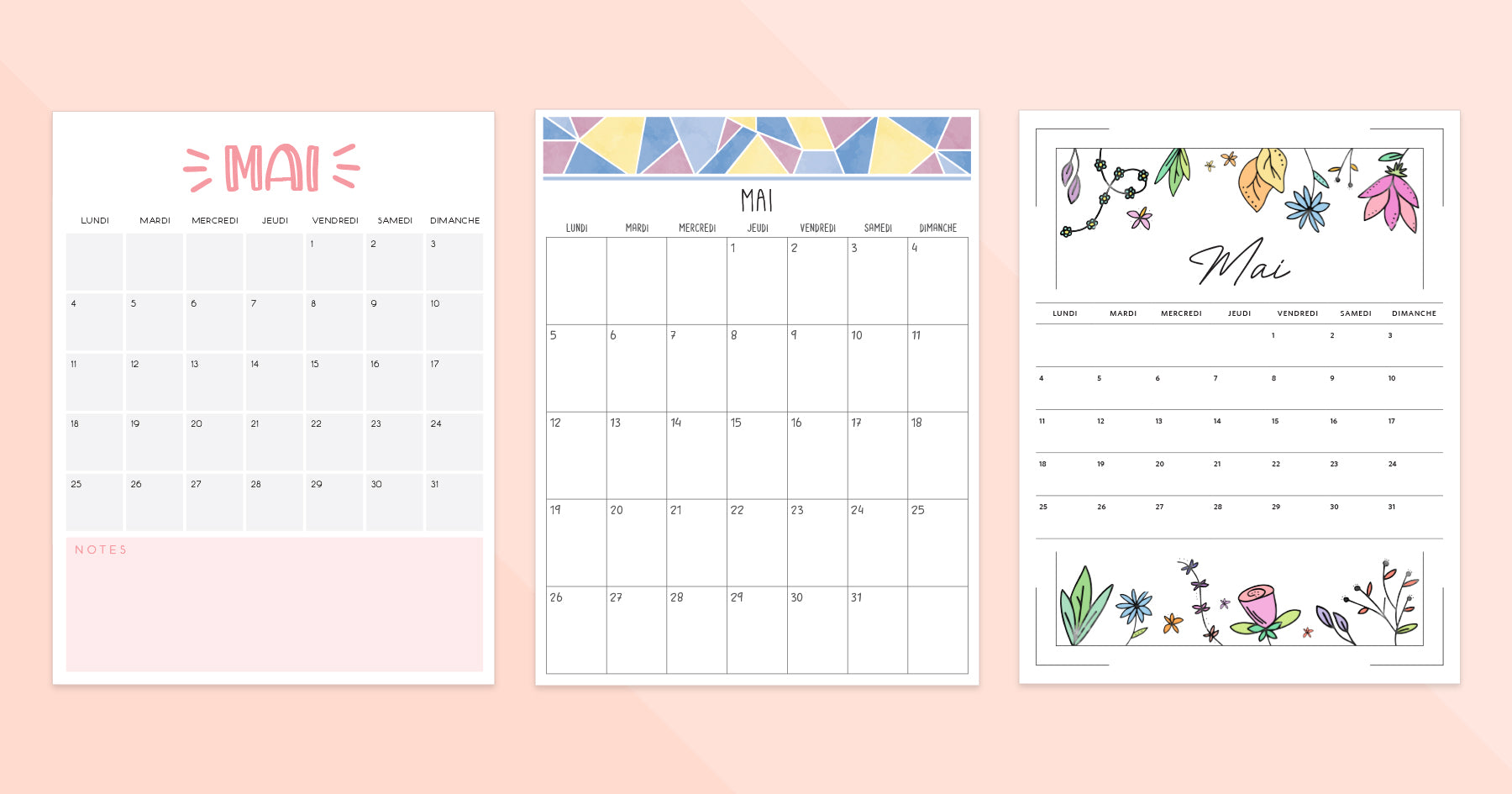 calendrier mai à imprimer
