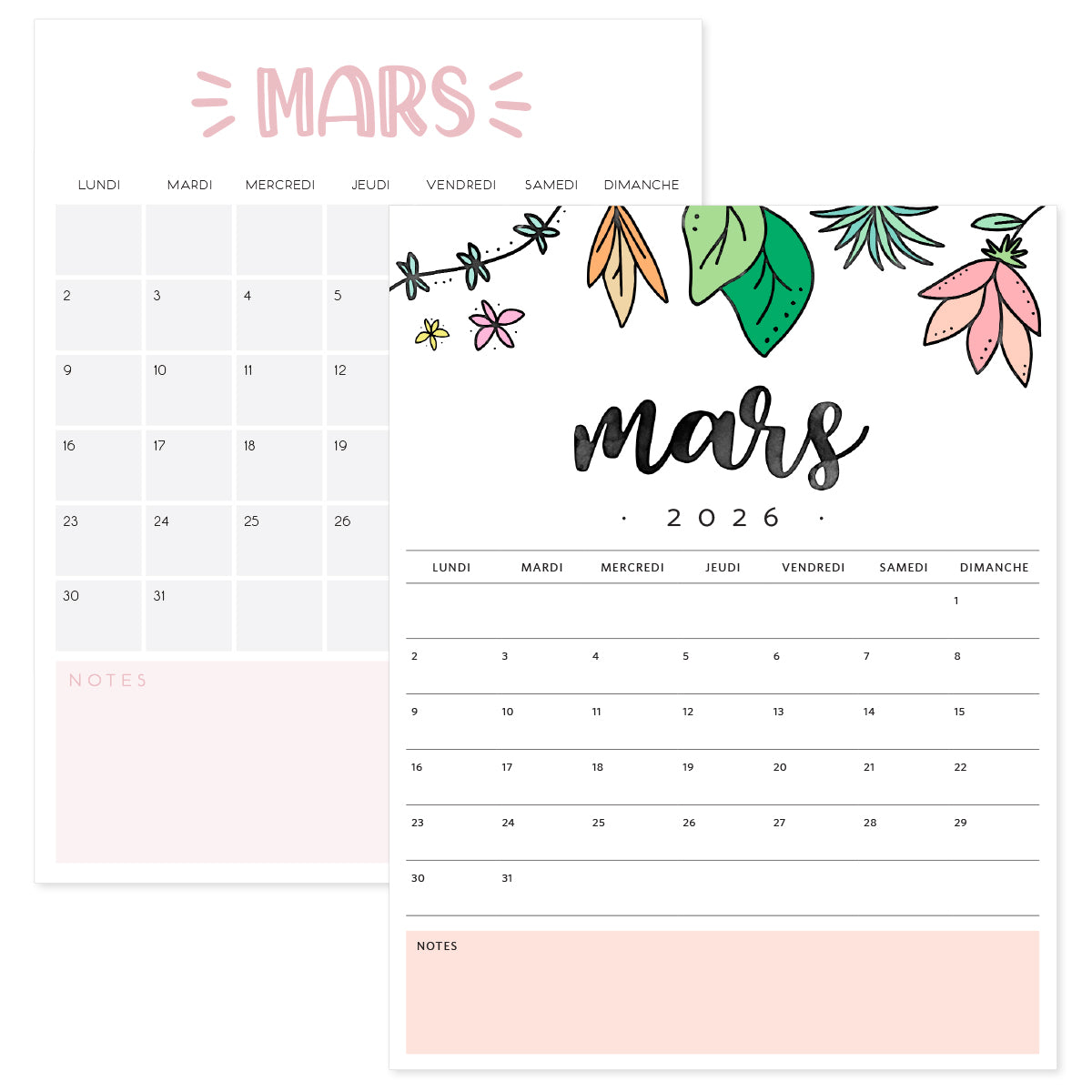 calendrier mars 2026
