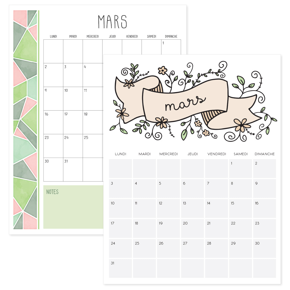 calendrier mars