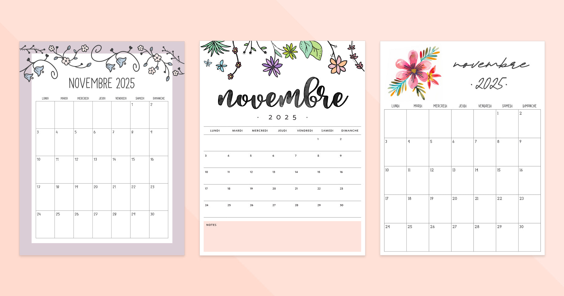calendrier novembre 2025 à imprimer