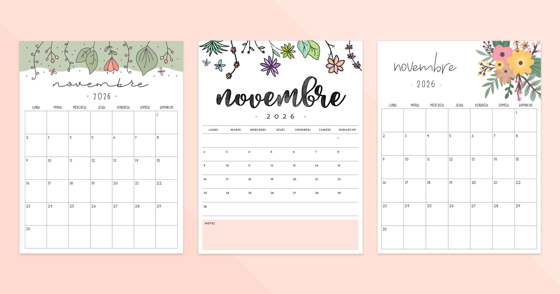 calendrier novembre 2026 à imprimer