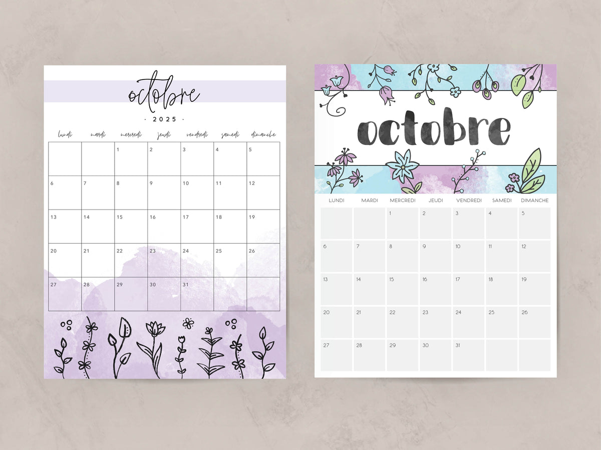 calendrier octobre 2025