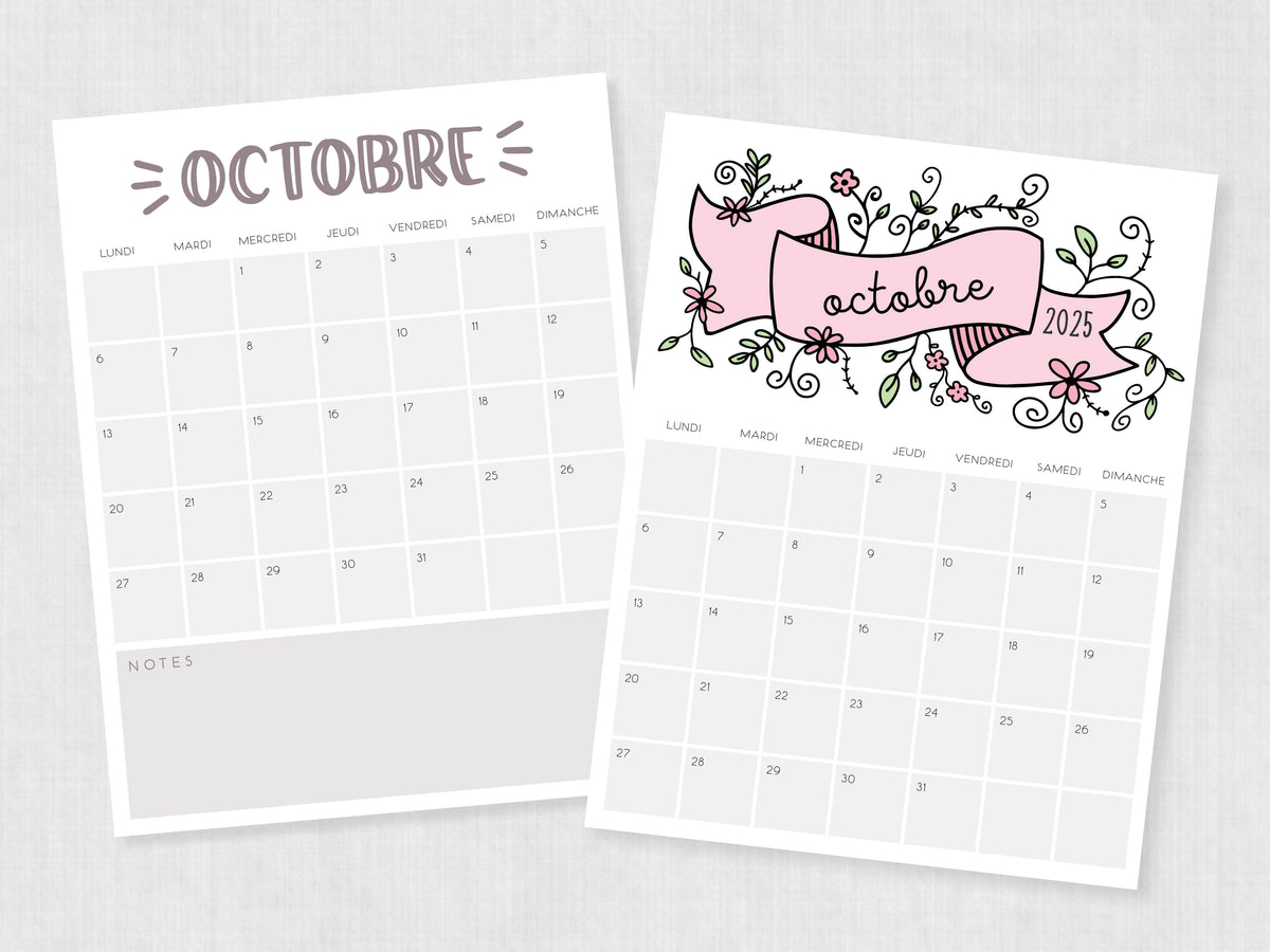 calendrier octobre 2025